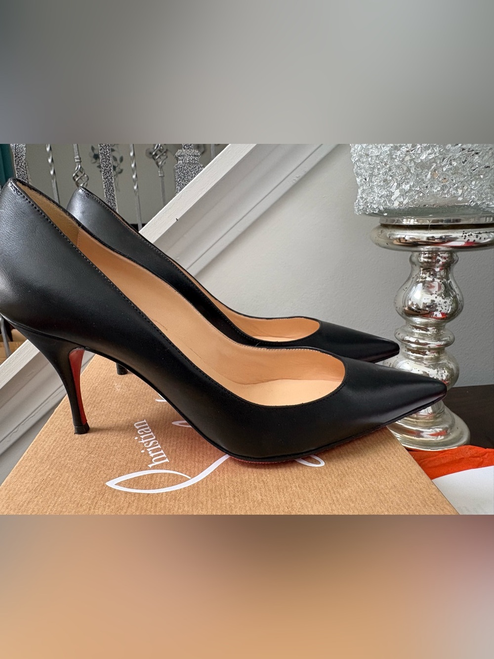 Christian Louboutin Clare 80 Nappa Black Leather Pointed-Toe  Heels (Price FIRM)